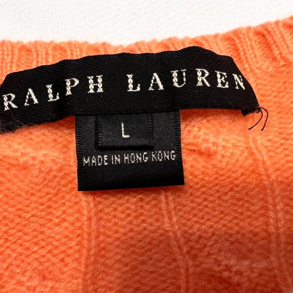 NWOT RALPH LAUREN Black Label Cashmere Cable Orange Knit Sweater sz L (M?) - Picture 5 of 9